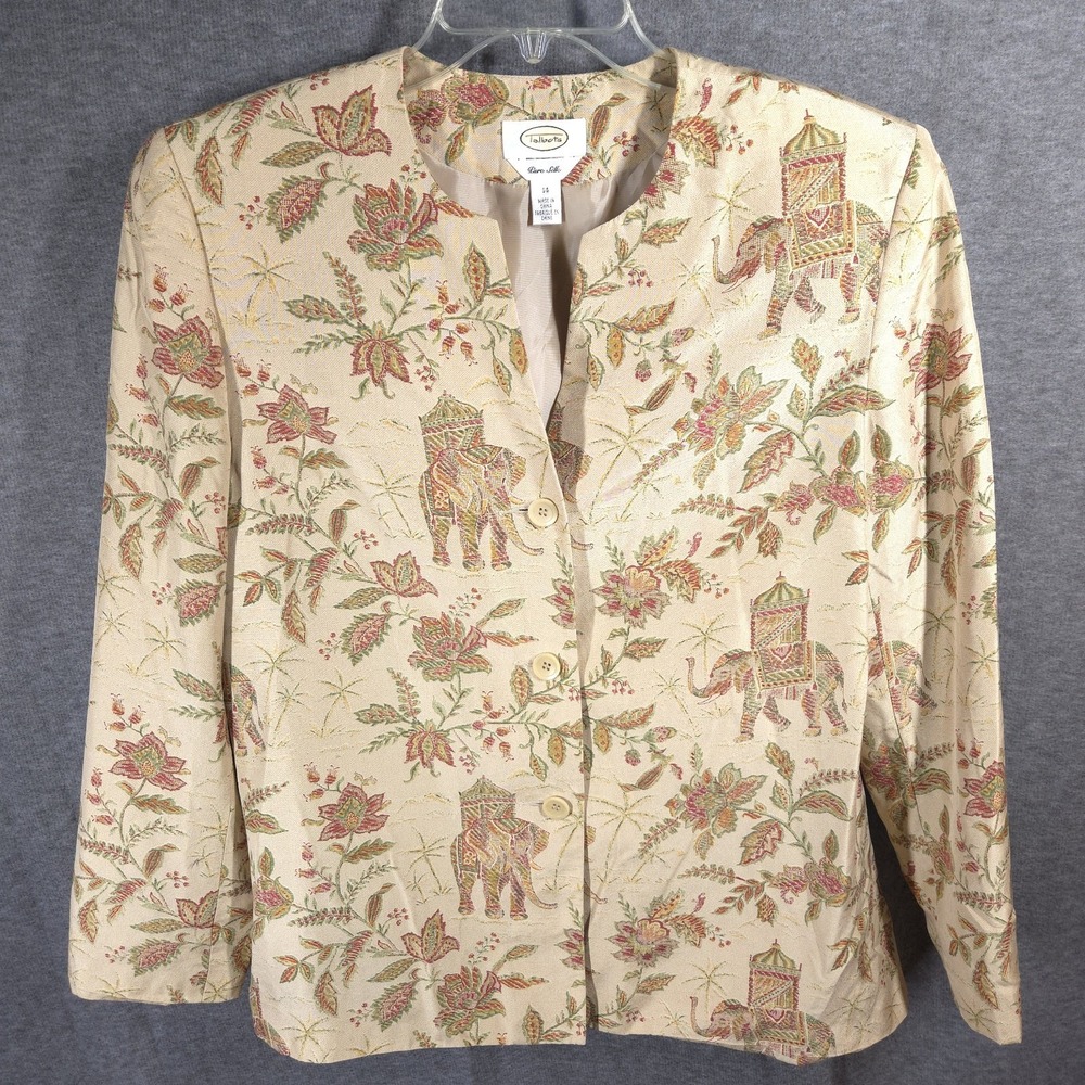 Talbots Silk Jacket Womens 14 Elephant‎ Floral Tapestry Blazer Y2K Boho